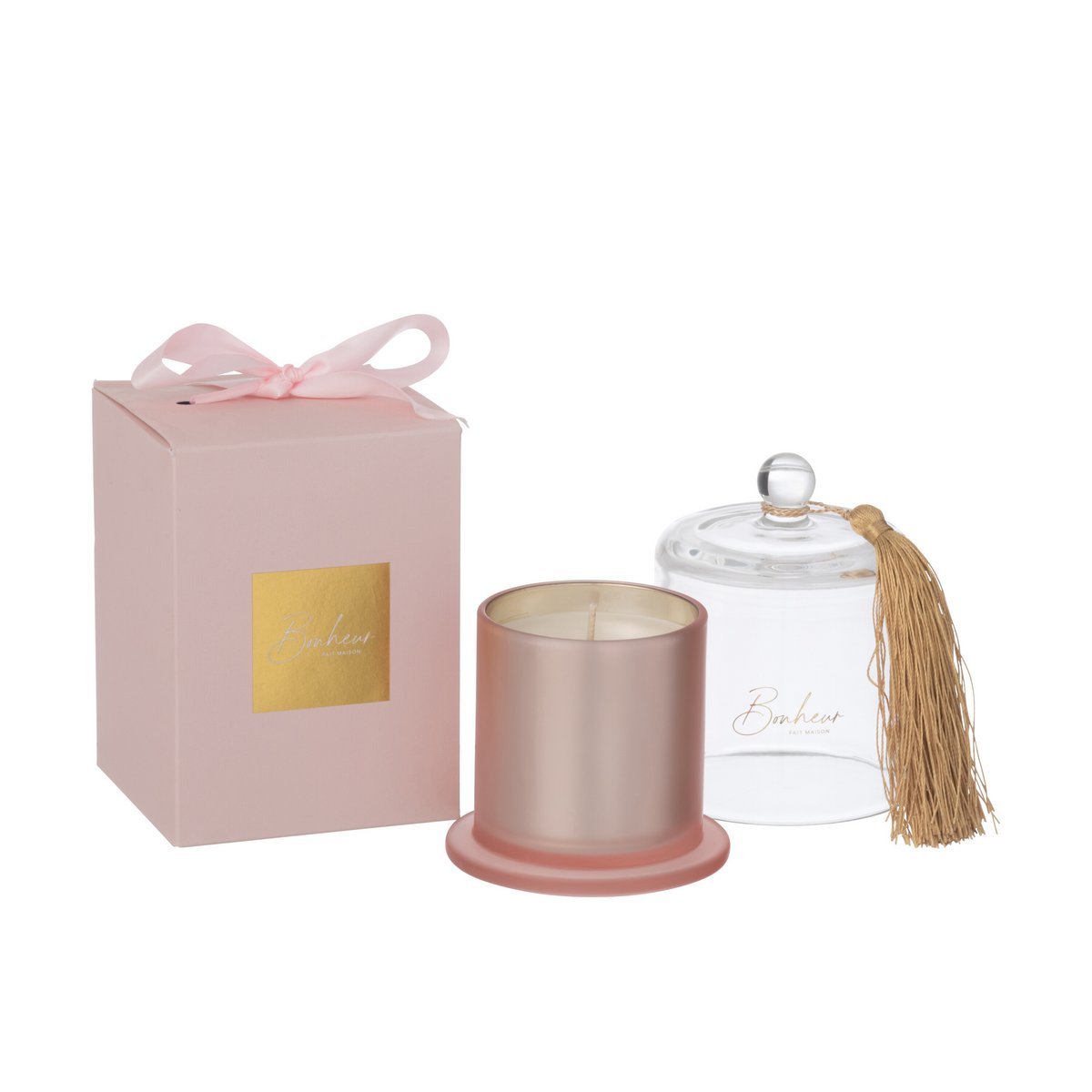 Bougie parfumée J-Line Stolp Bonheur en rose, ambiance chaleureuse