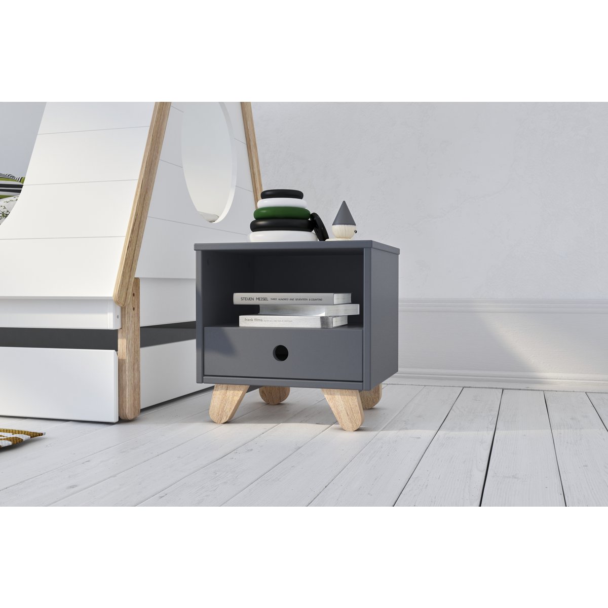 Table de chevet en bois avec design moderne et épuré