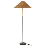 Lampadaire J-Line en métal et rotin noir et naturel, vue de face