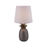 Table en céramique "Pineapple", lampe de table en céramique avec glaçure de couleur argentée et écran de tissu blanc, avec douille E14, pour salle à manger, salon, couloir ou bureau, lampe de table de 45 cm de haut