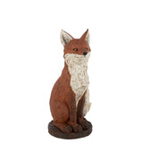 Figurine Renard J-Line sur siège en polyrésine marron rouille et blanc