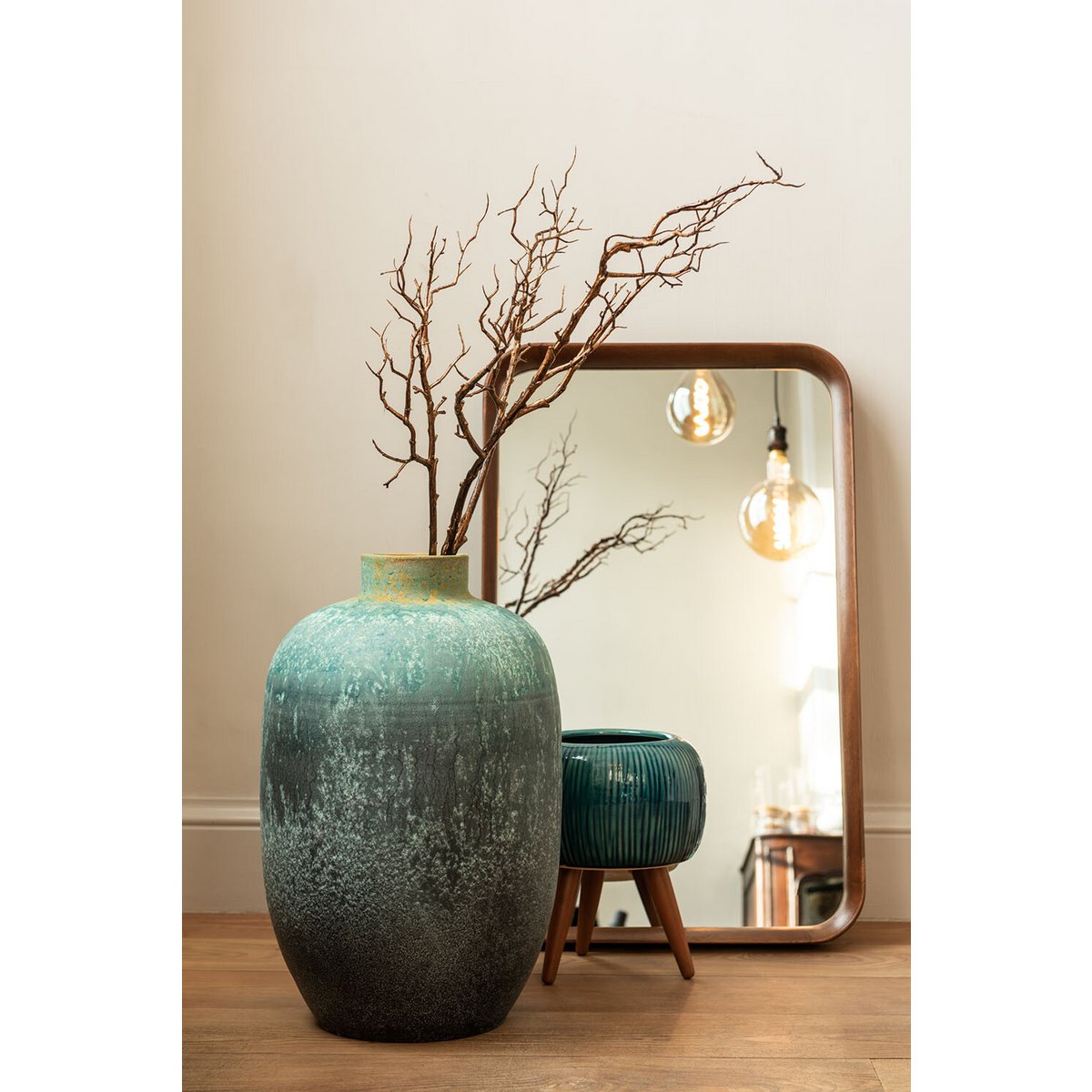 Vase Vintage en Céramique Azure - Vue de face avec détails