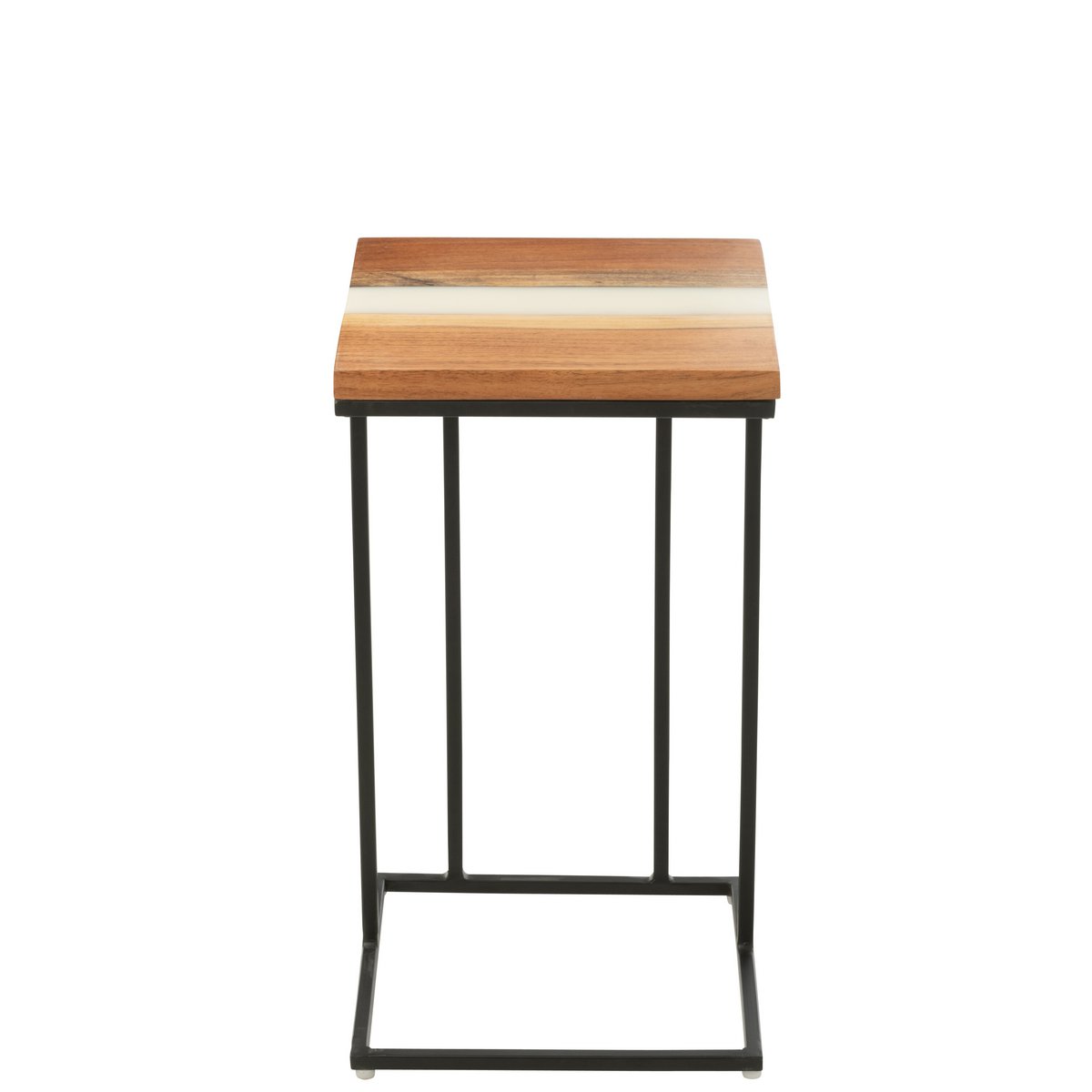 Table d'appoint J-Line en bois naturel et résine époxy blanche vue de face