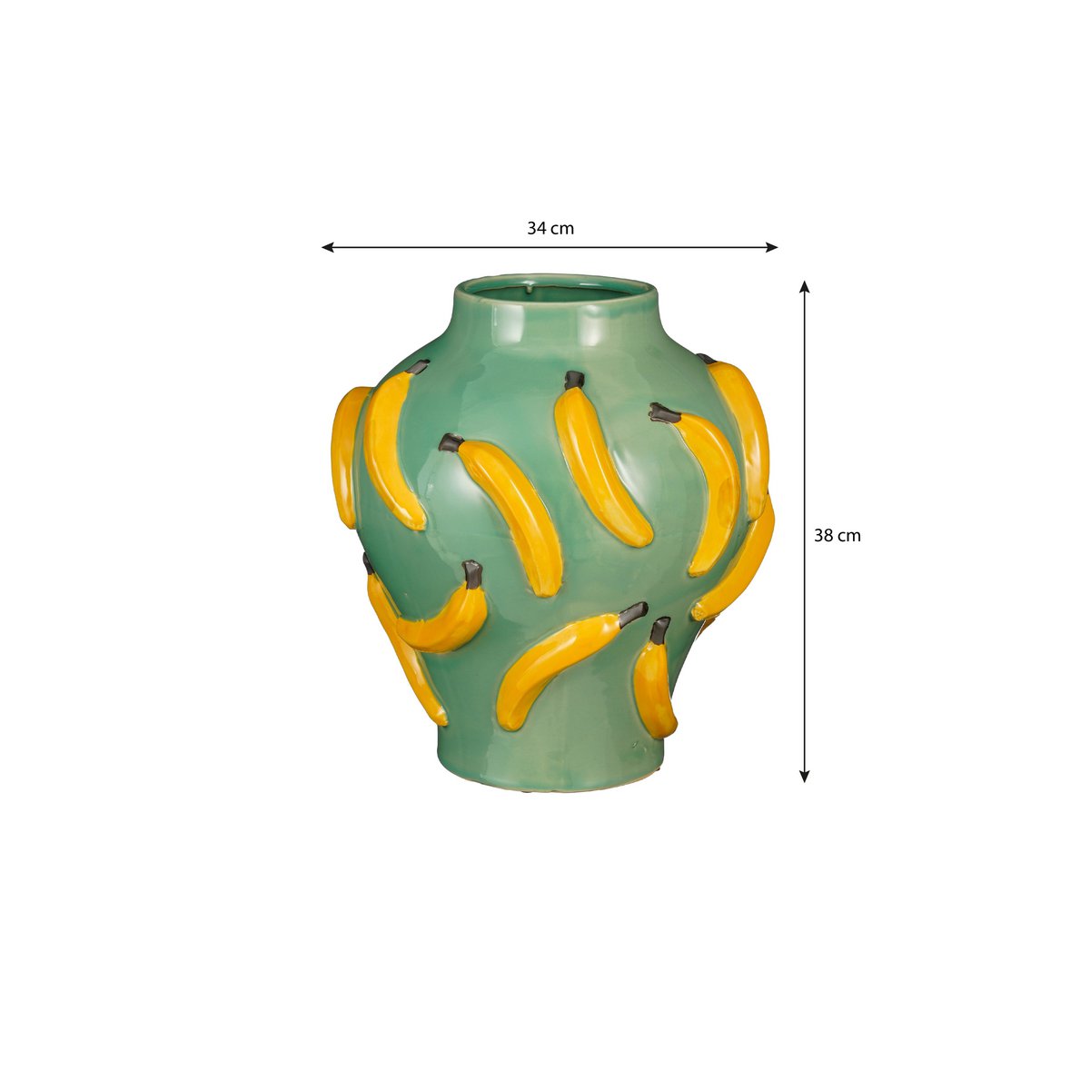 Vase Moza Vert clair avec imprimé banane ludique, vue de face