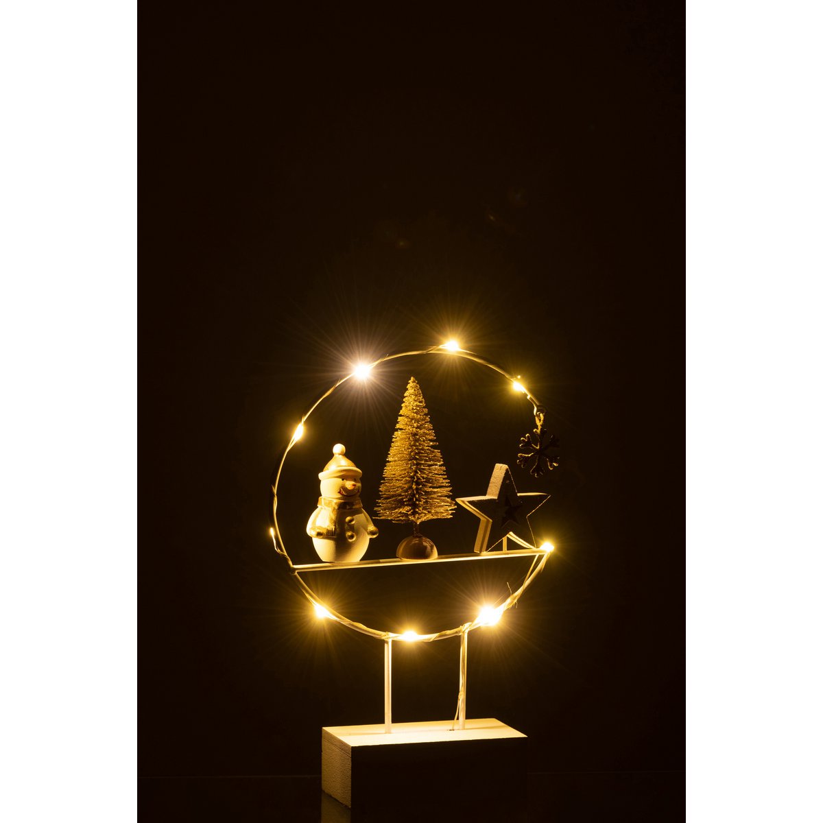 Détail du Bonhomme de Neige LED en bois blanc et or