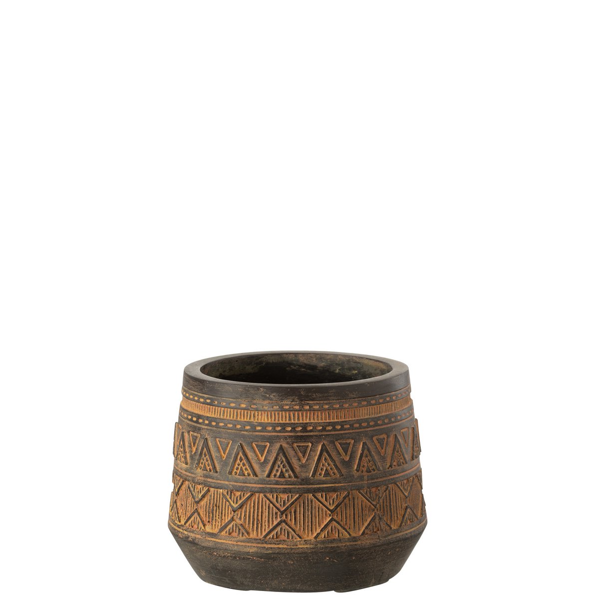 Pot de fleurs J-Line marron et beige, détail du motif ethnique