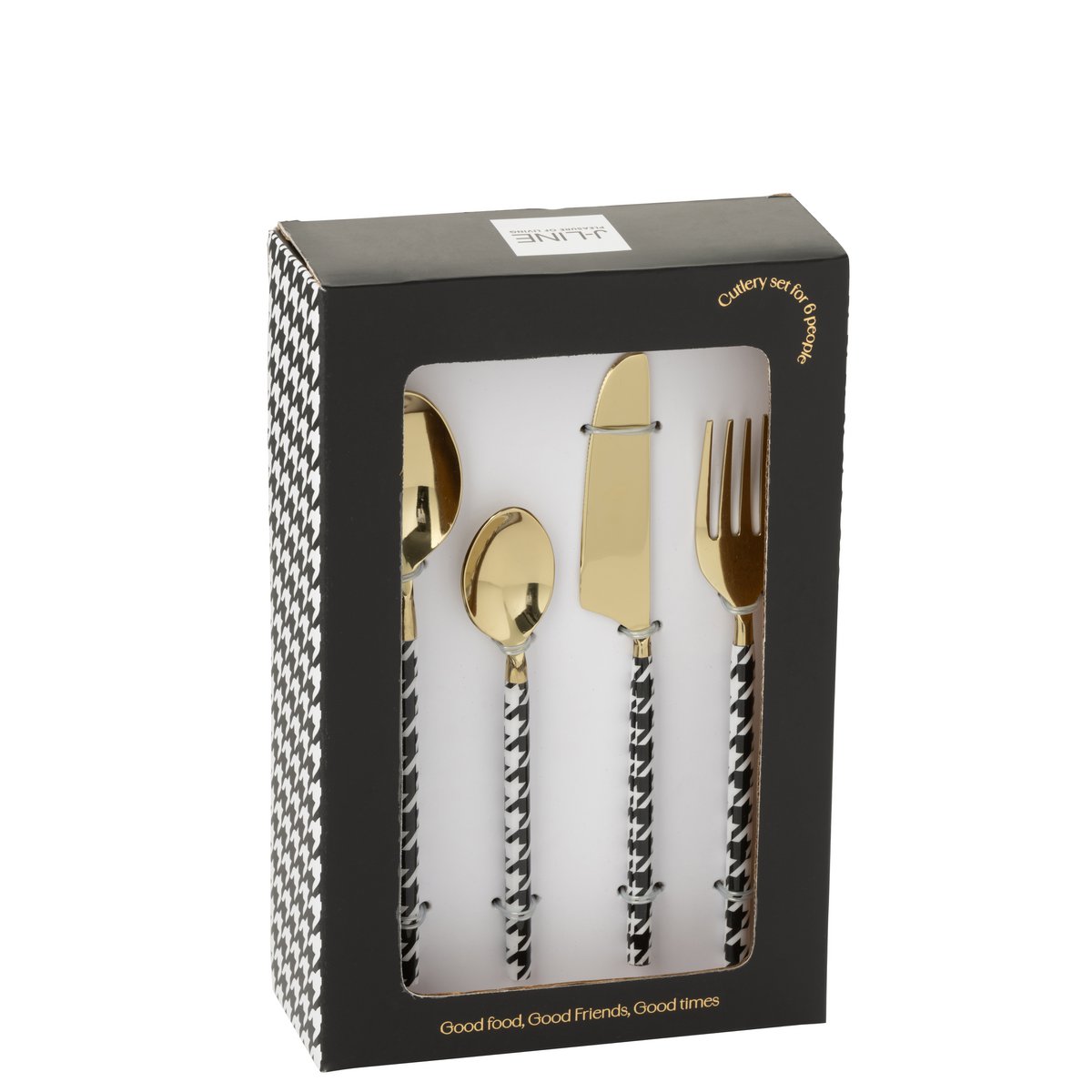 Couverts J-Line Pied-Poule dorés en acier inoxydable, vue de face