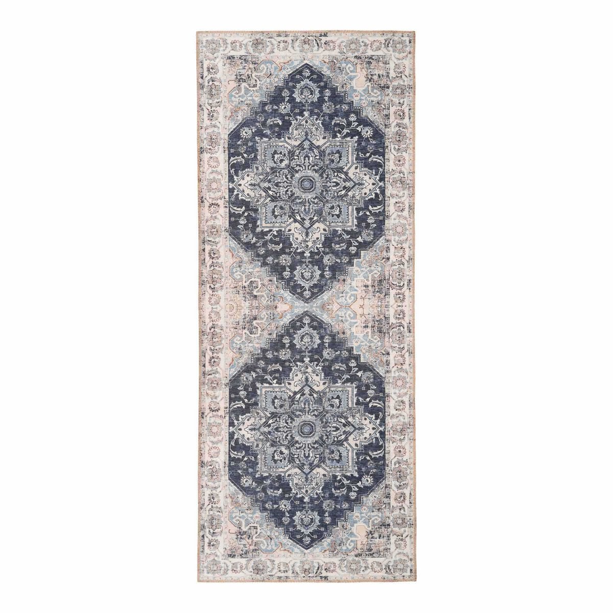 Tapis de Couloir Havana bleu avec motifs complexes, vue d'ensemble