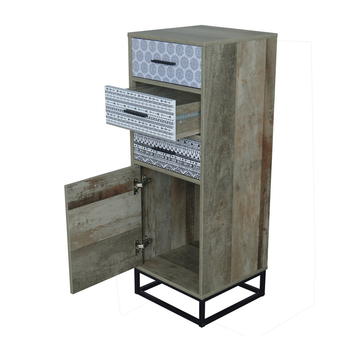 Gros plan sur la texture du bois de la commode