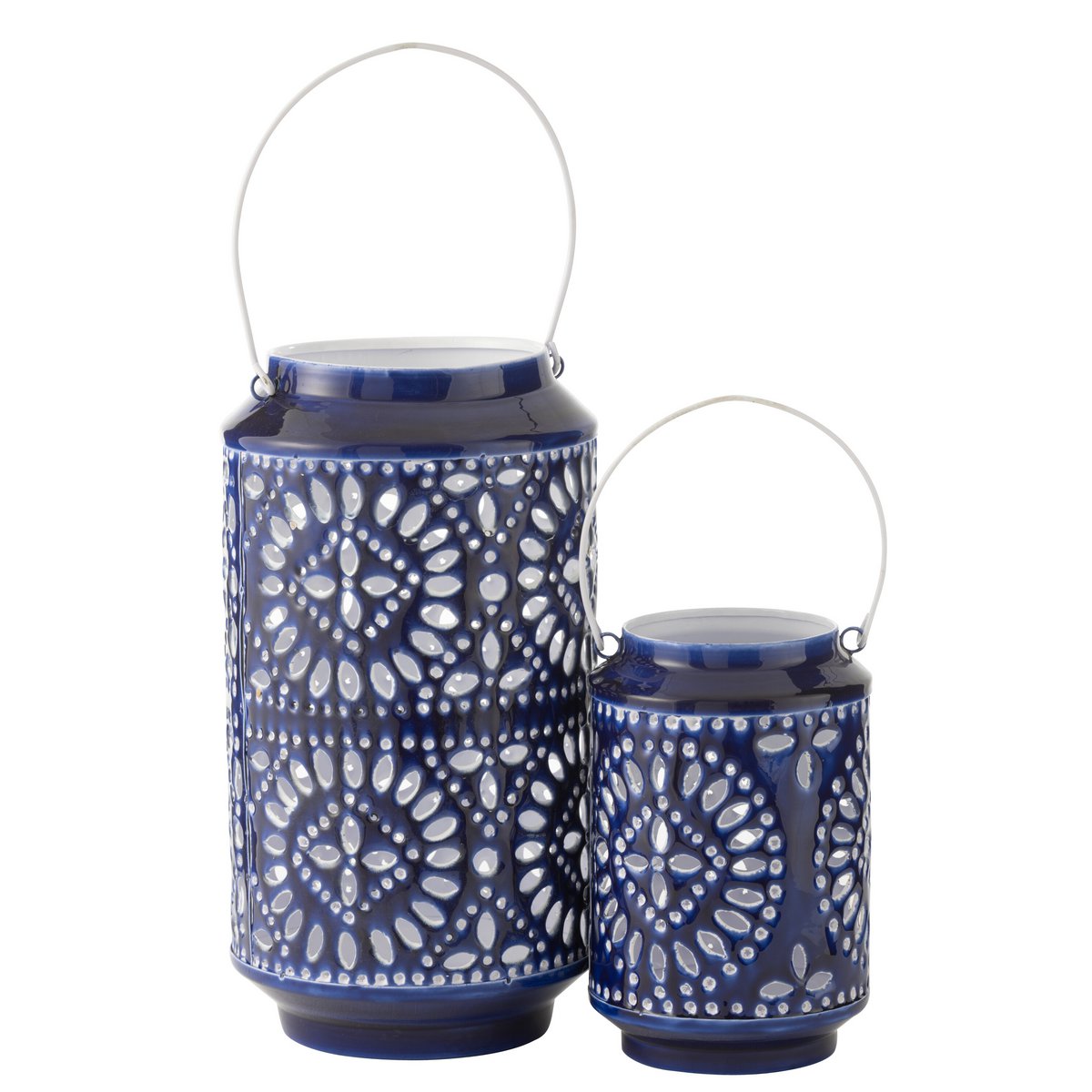 Bougeoir J-Line en métal bleu et blanc, éclairage doux