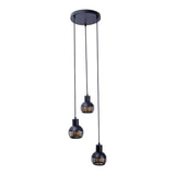 Lampe suspendue légère à 3 places "Casco" en métal en noir et or, avec des versions E27. Éclairage élégant pour le salon, la salle à manger ou la cuisine.