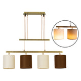 4 Pendant lampe "Tilde", lampe à pendule en métal classique en marron et beige, avec des versions E27, une hauteur de lampe à pendentif réglable et 86 cm de long, idéal comme lumière de salle à manger