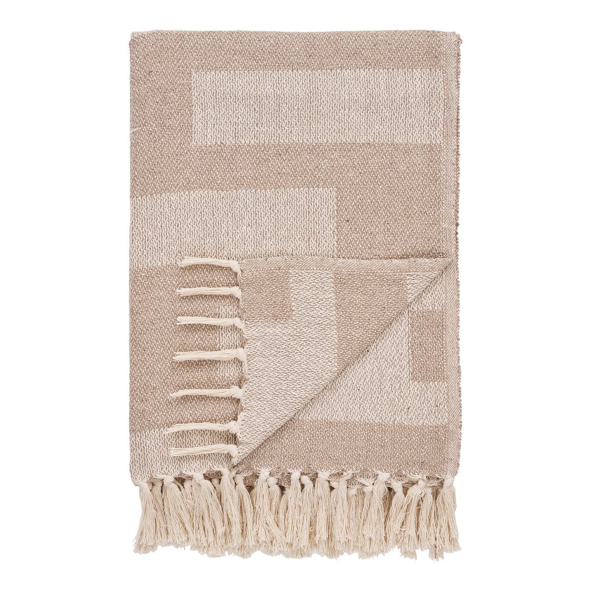 Plaid Adana en coton polyester taupe/beige sur canapé