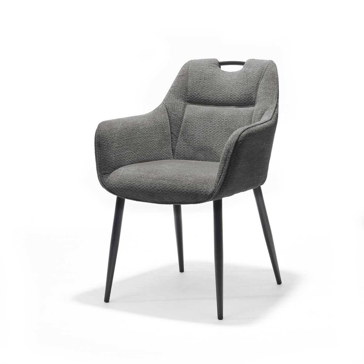 Fauteuil Adele en tissu anthracite avec cadre noir, vue de face