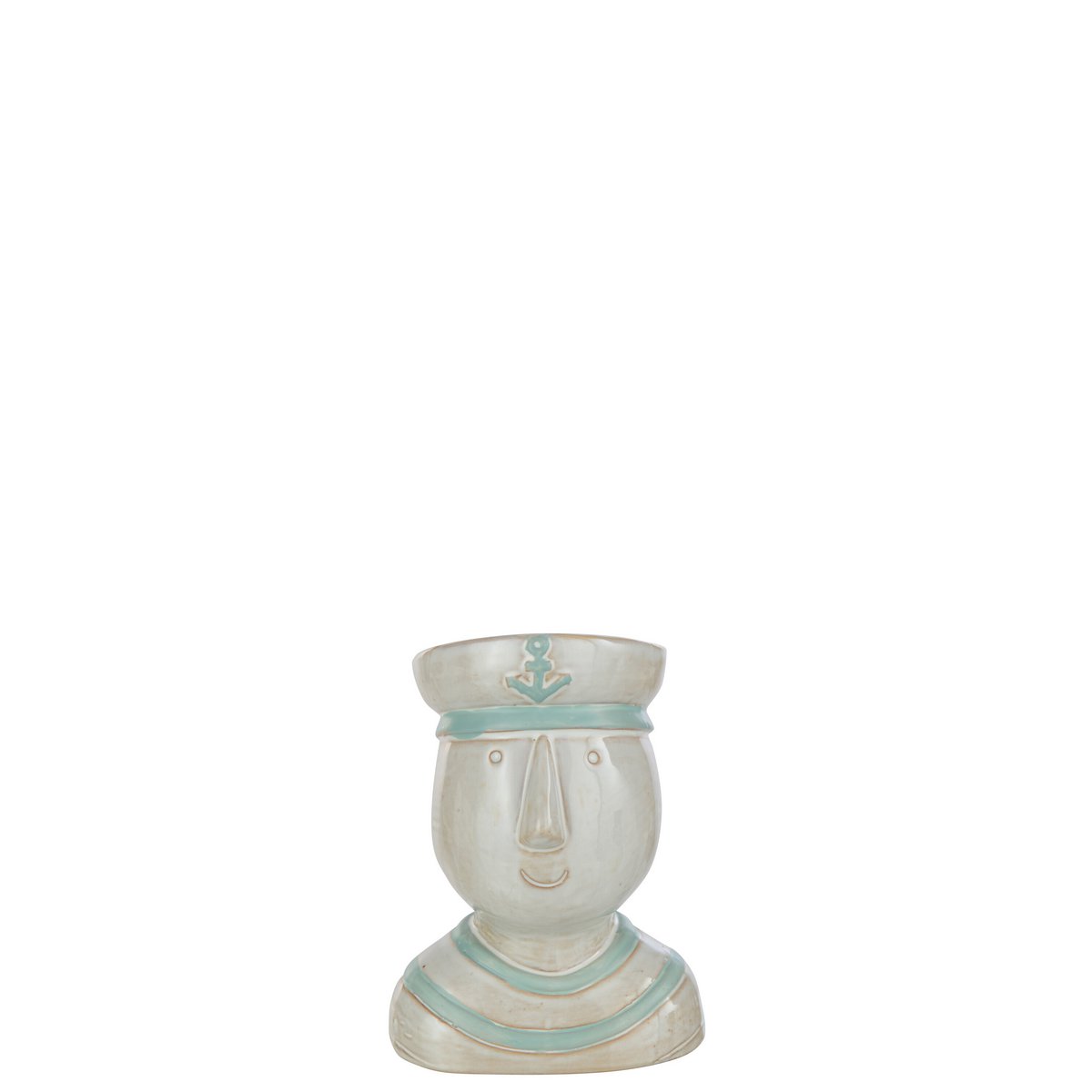 Vue latérale du pot de fleur J-Line Hoofd Zeeman sur une table en bois.