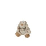 Chien en peluche J-Line assis, couleur beige et marron, ambiance chaleureuse
