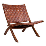 Chaise Pliante Perugia en bois de teck et cuir vue de face