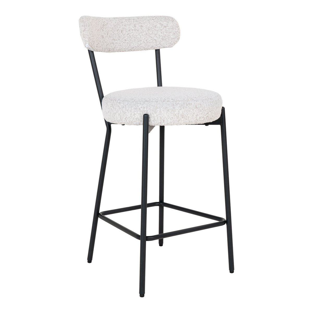 Chaise de comptoir Badalona avec revêtement bouclé blanc et pieds noirs