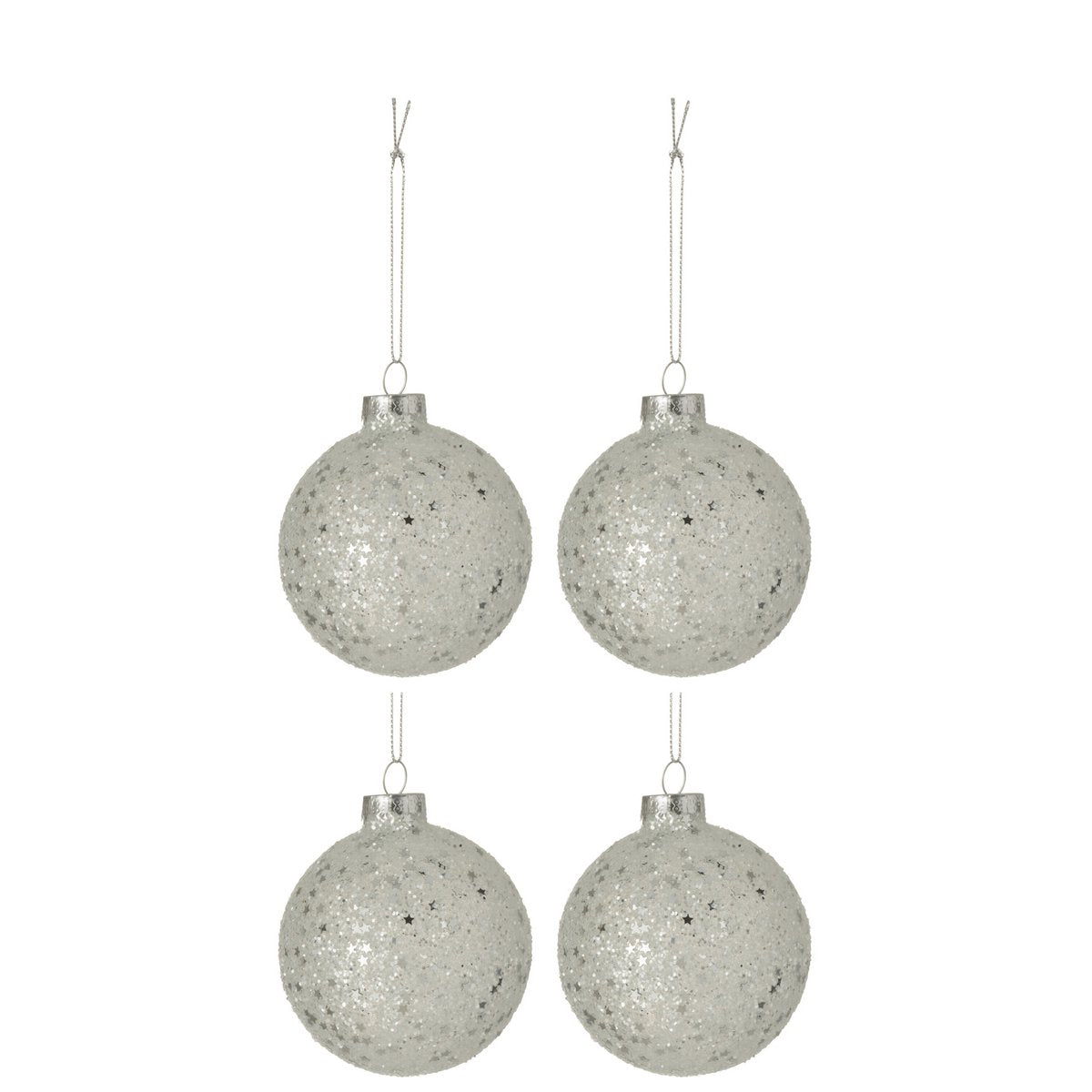 Boule de Noël Étoiles J-Line en verre argenté avec motifs étoilés