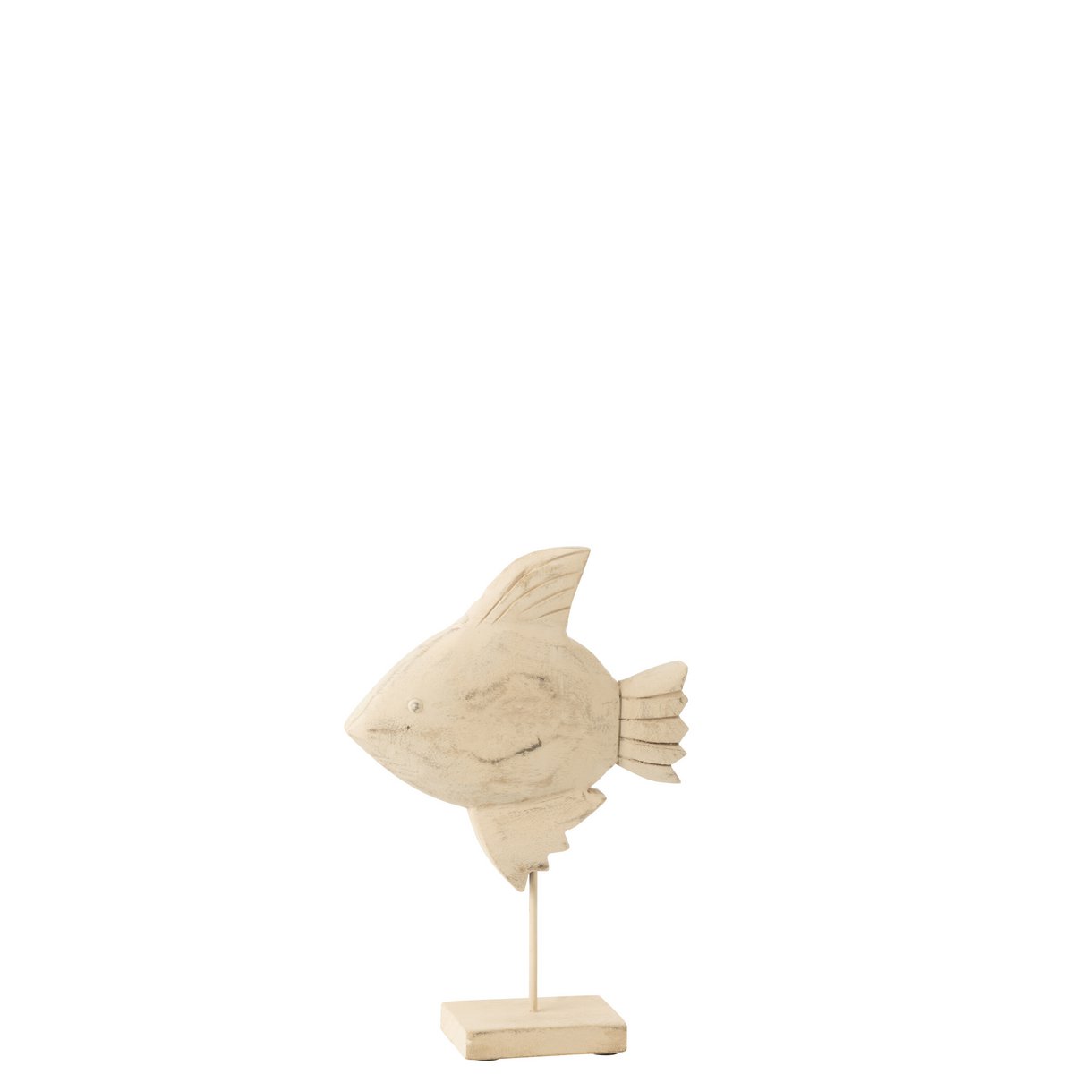Décoration Poisson J-Line en bois et métal, style bohème, naturel et blanc