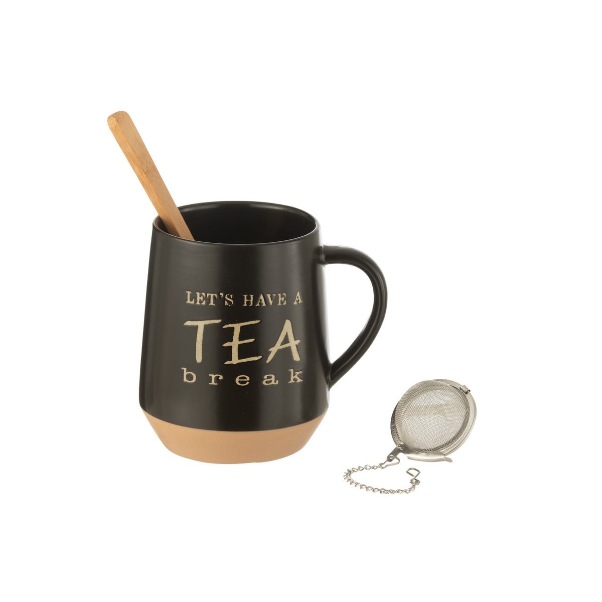 Sachet de thé J-Line en céramique noire avec cuillère et boule à thé