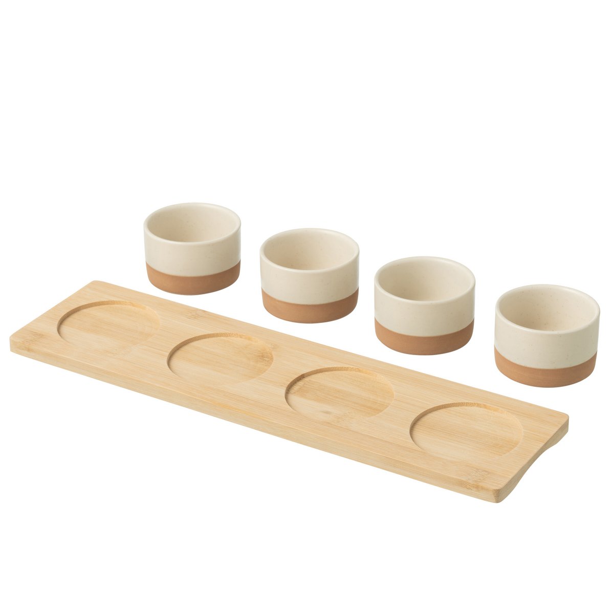 Set de vaisselle à tapas J-Line avec bol en bambou, élégant et moderne.
