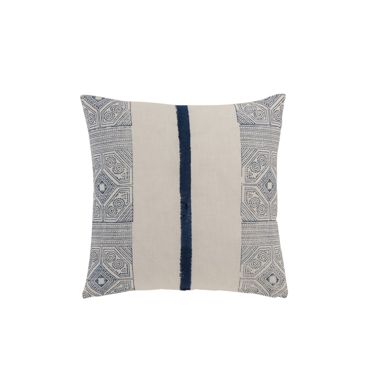 Coussin Stripe Aztec J-Line en coton bleu et blanc, vue de face