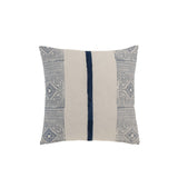 Coussin Stripe Aztec J-Line en coton bleu et blanc, vue de face