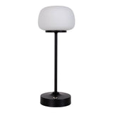 Batterie à LED / lampe de table "Pina" de 30 cm de haut, en métal (noir) et en verre (blanc), LED intégrés, blanc chaud