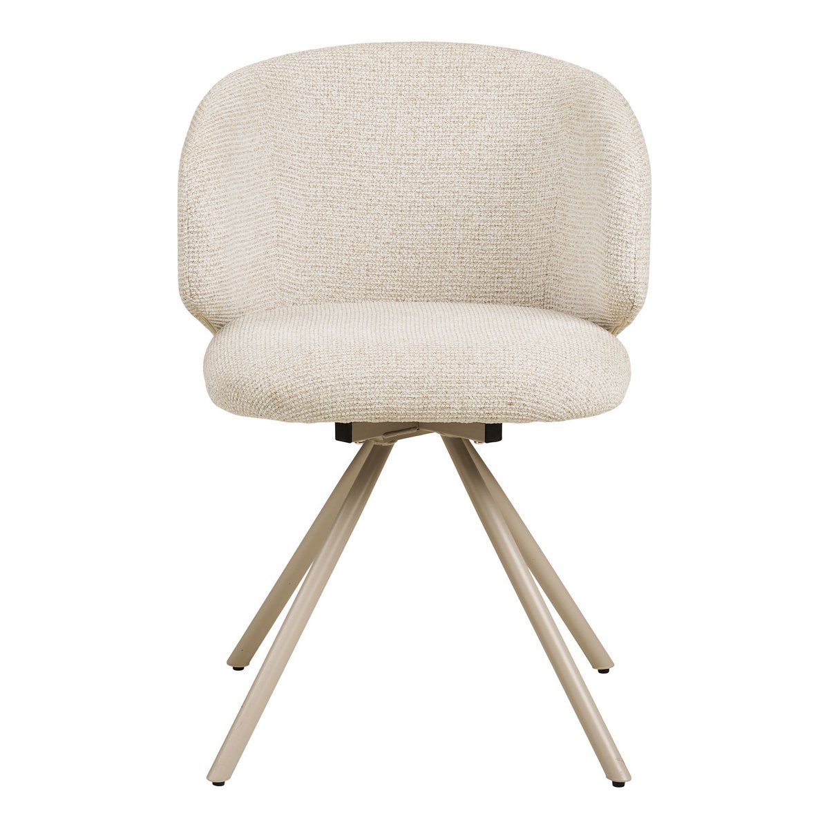 Détail des pieds pivotants de la chaise Fulham en métal sable