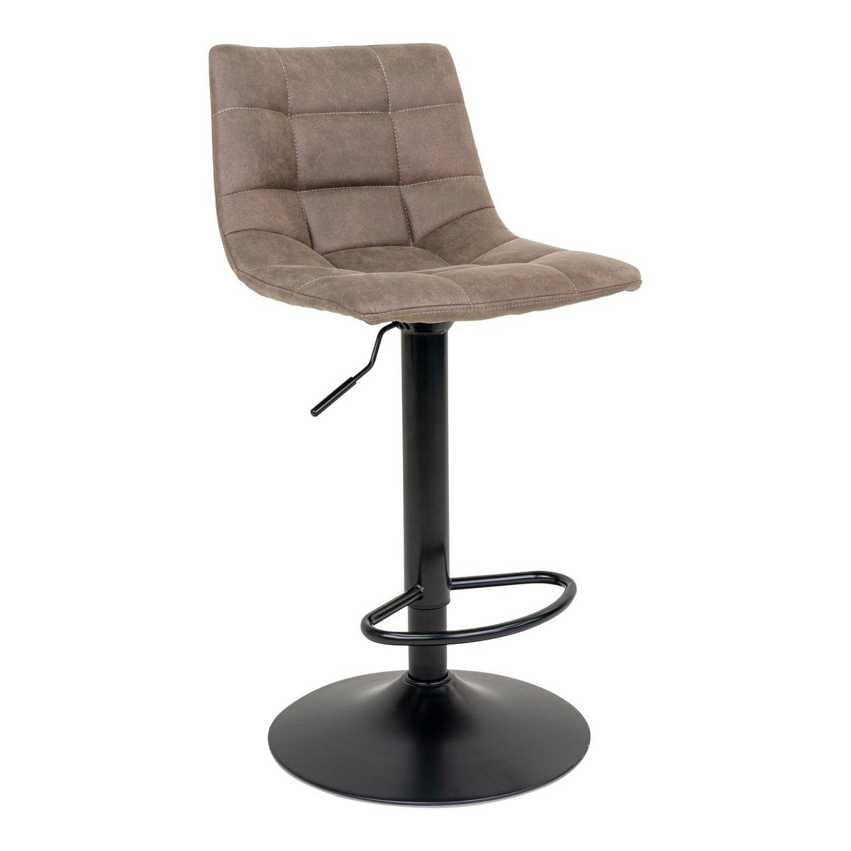 Chaise de bar Middelfart en microfibre marron clair avec base en acier noir, vue de face