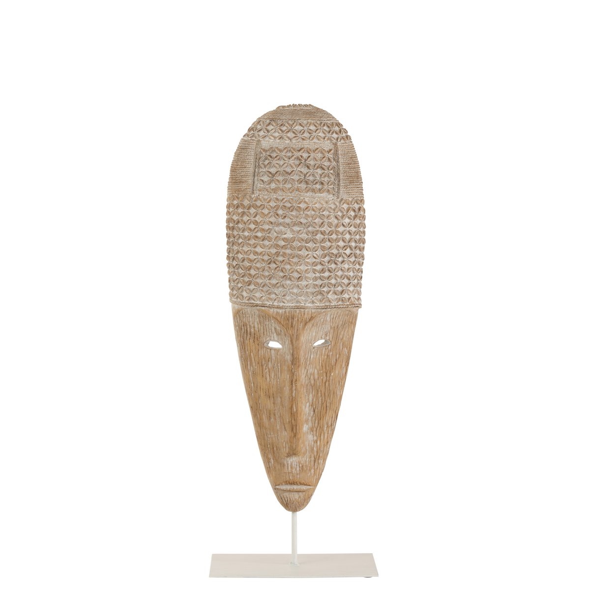 Masque J-Line sur pied en polyresine blanc et naturel, vue de face