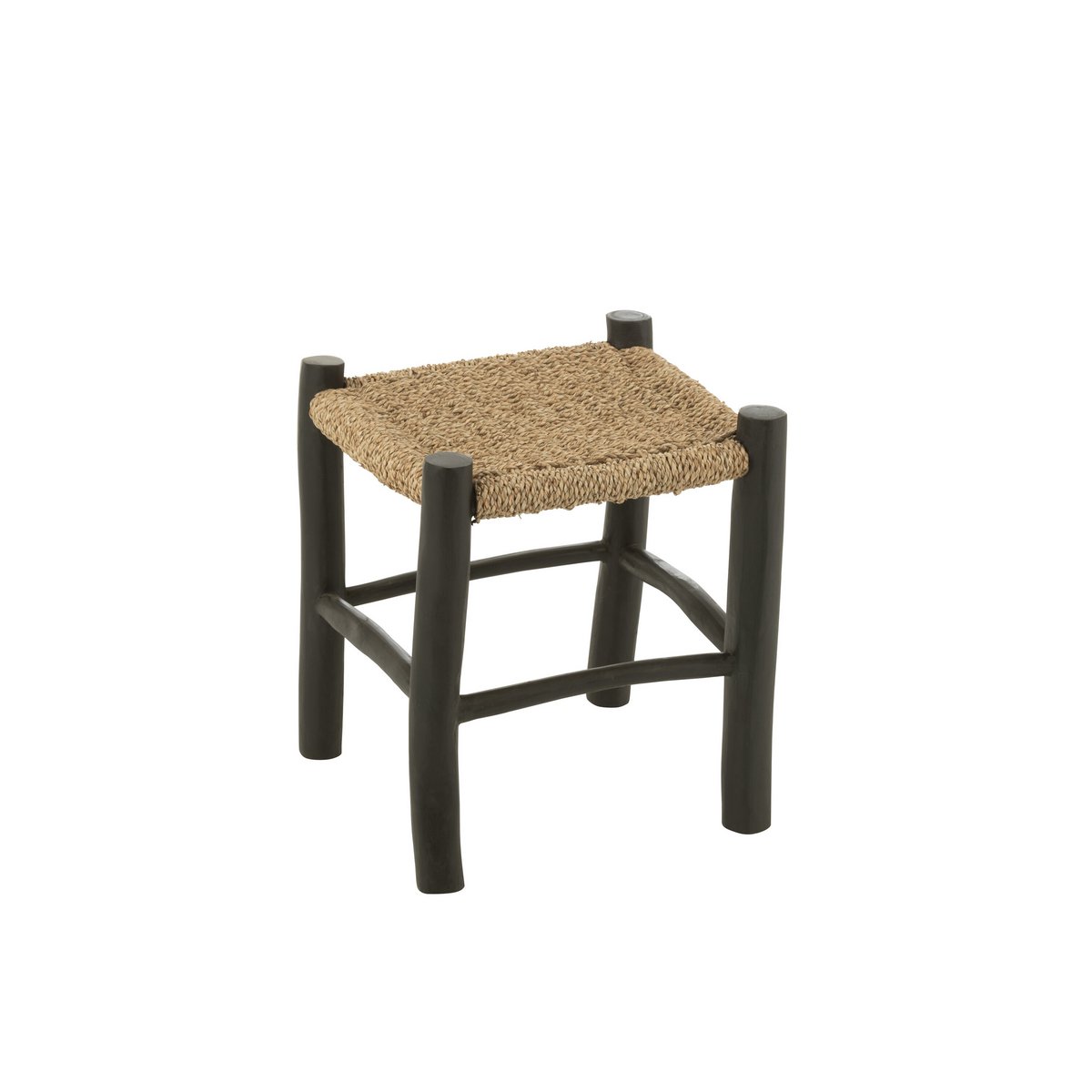 Pouf carré J-Line en teck et herbier noir, vue de face