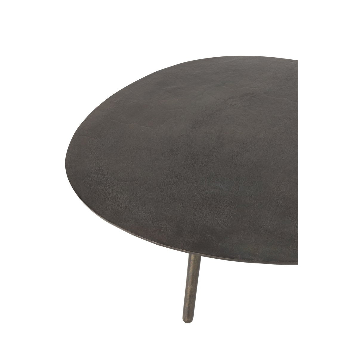 Table basse J-Line, vue latérale montrant les pieds en métal