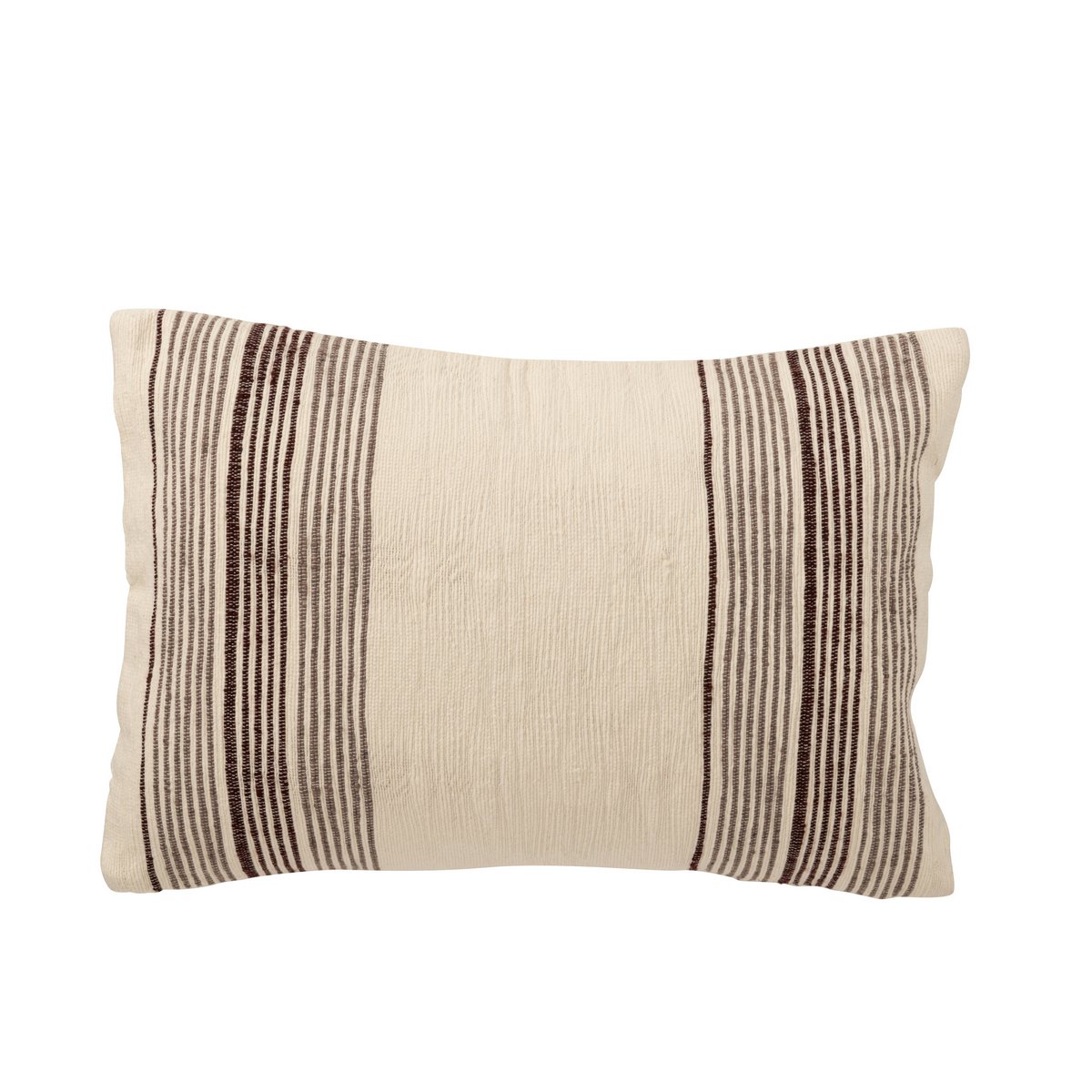 Coussin J-Line rectangle rayé en coton écru et marron foncé, vue de face
