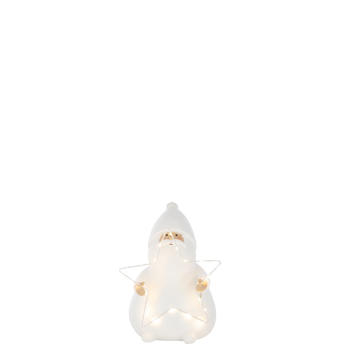 Figurine J-Line Père Noël Étoile en polyrésine blanche avec lumières LED