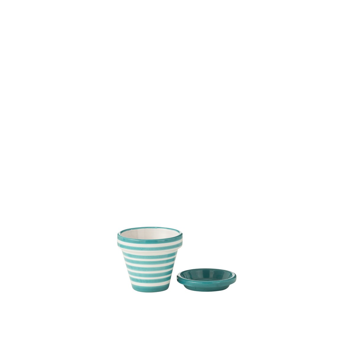 Détail du pot Liline Aqua, céramique artisanale aux motifs colorés