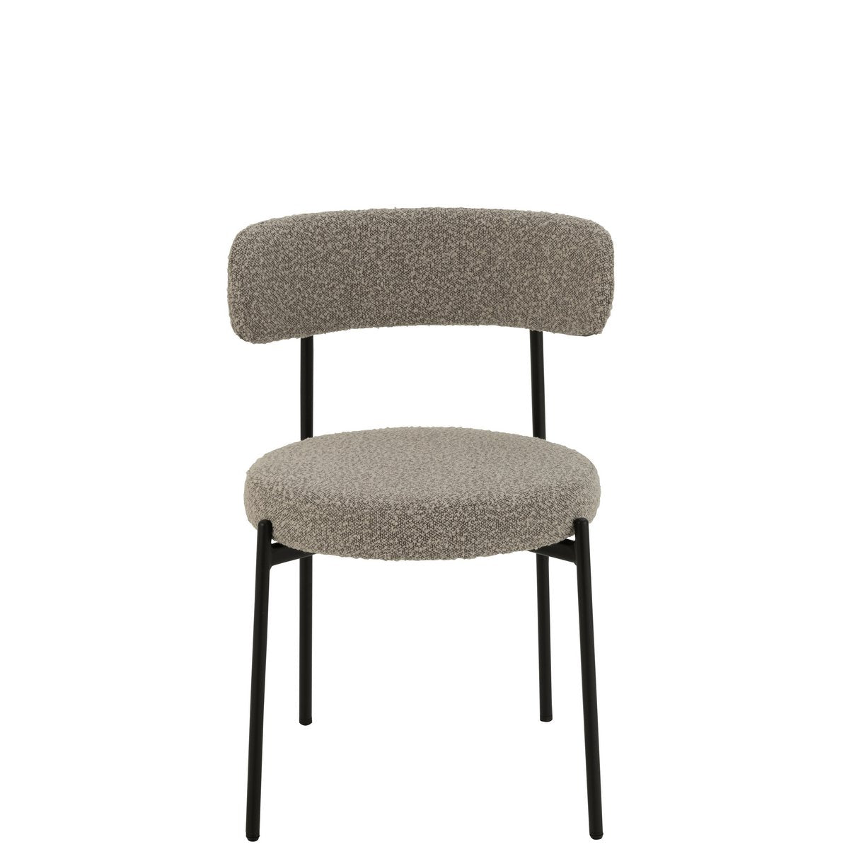 Chaise Bouclé J-Line vue de face, tissu gris et noir, design contemporain.