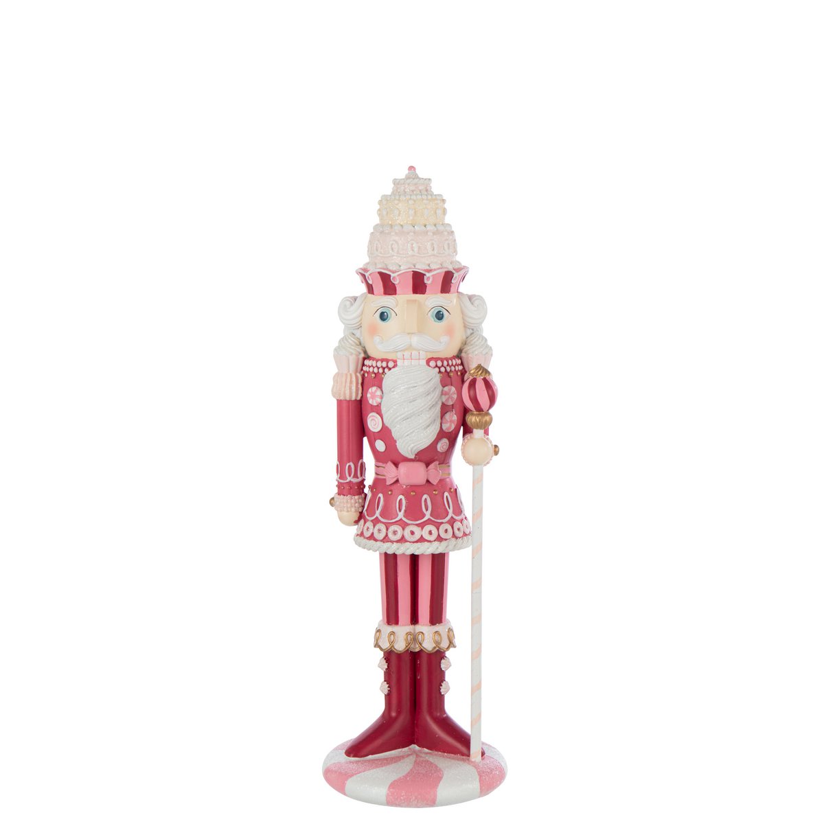 Figurine J-Line Casse-Noisette Candy en polyrésine blanche et rose, vue avant.