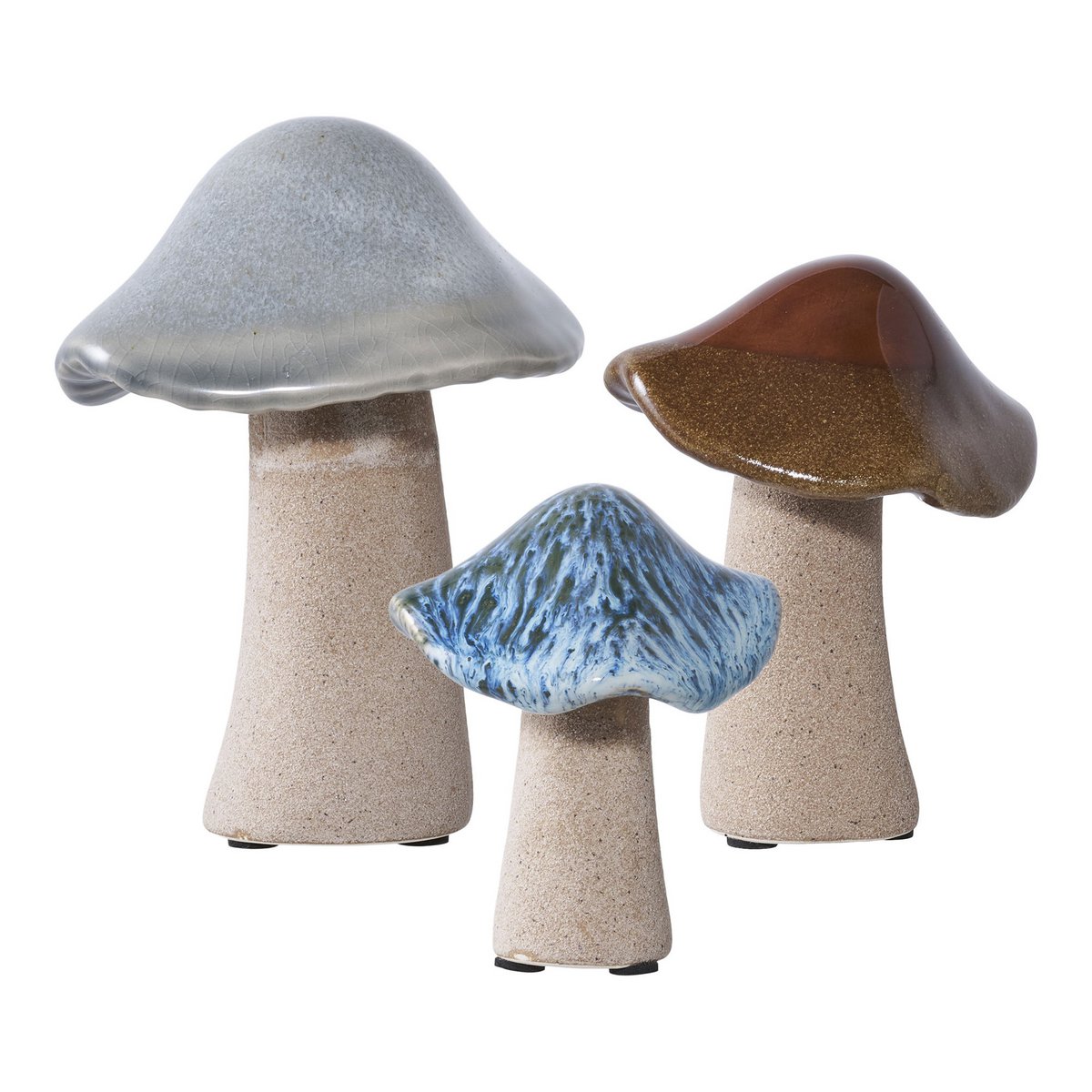 Champignons décoratifs en céramique, vue d'ensemble sur table