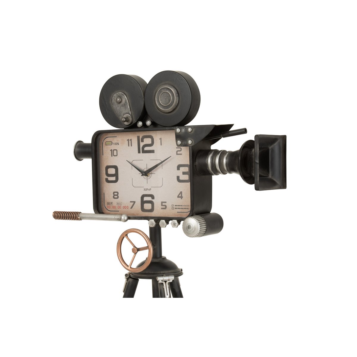 Horloge J-Line Klok Camera sur Tripod en métal noir, vue de face