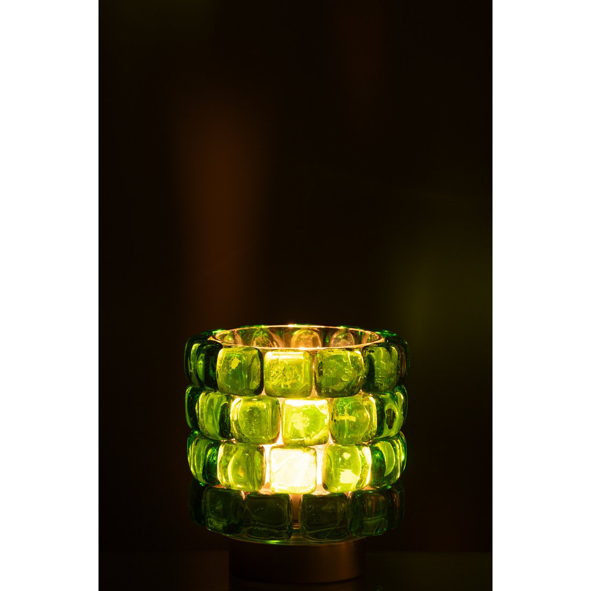 Détails du photophore carré en mosaïque de verre vert