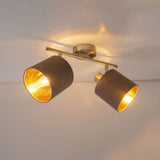 Mur et plafond à 2 places "Maron" en métal-satin-matt avec parasols en tissu en marron, avec socket E14, lampe pour le salon, salle à manger, couloir et bureau, 46 x 12 cm
