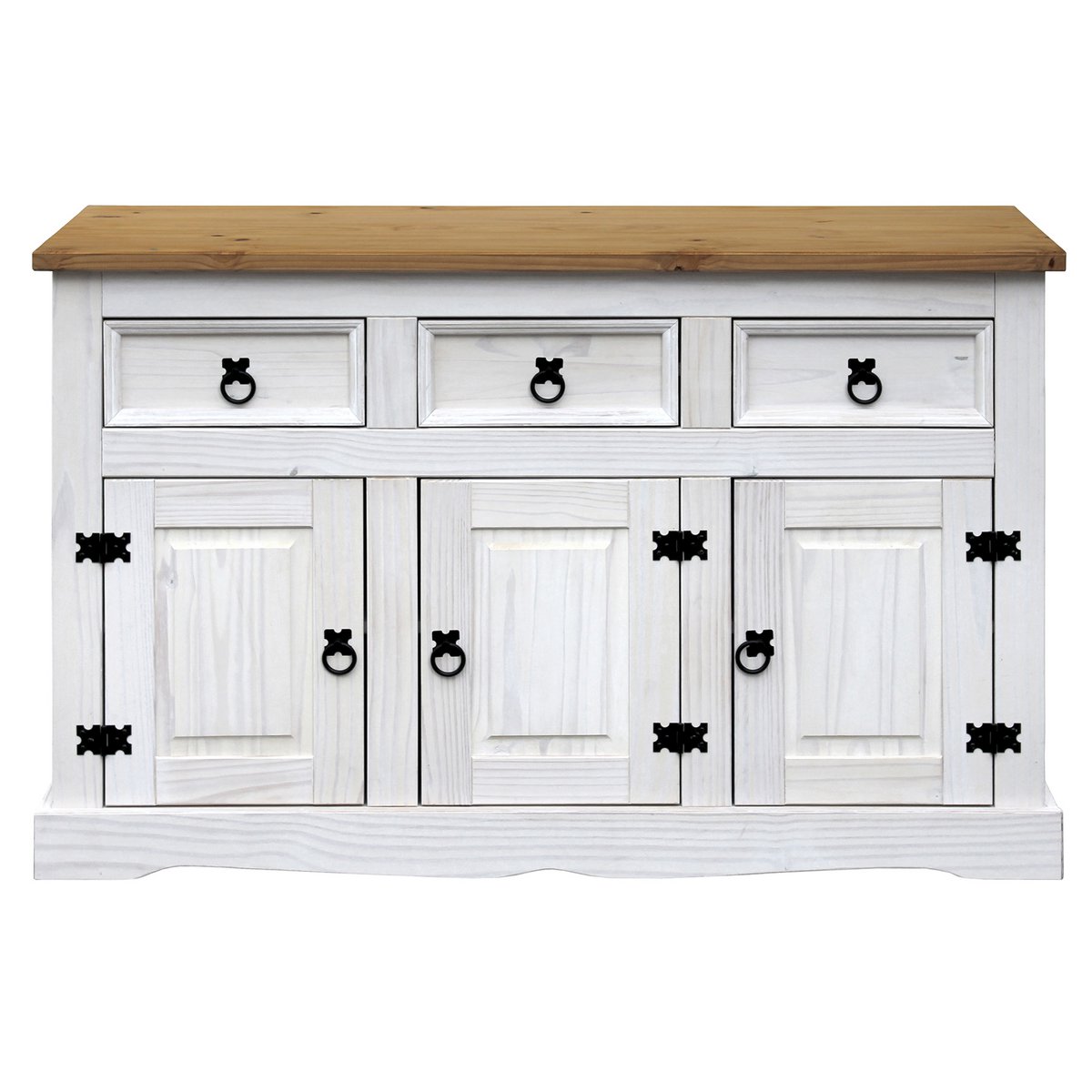 Buffet rustique en bois et métal avec finition blanche