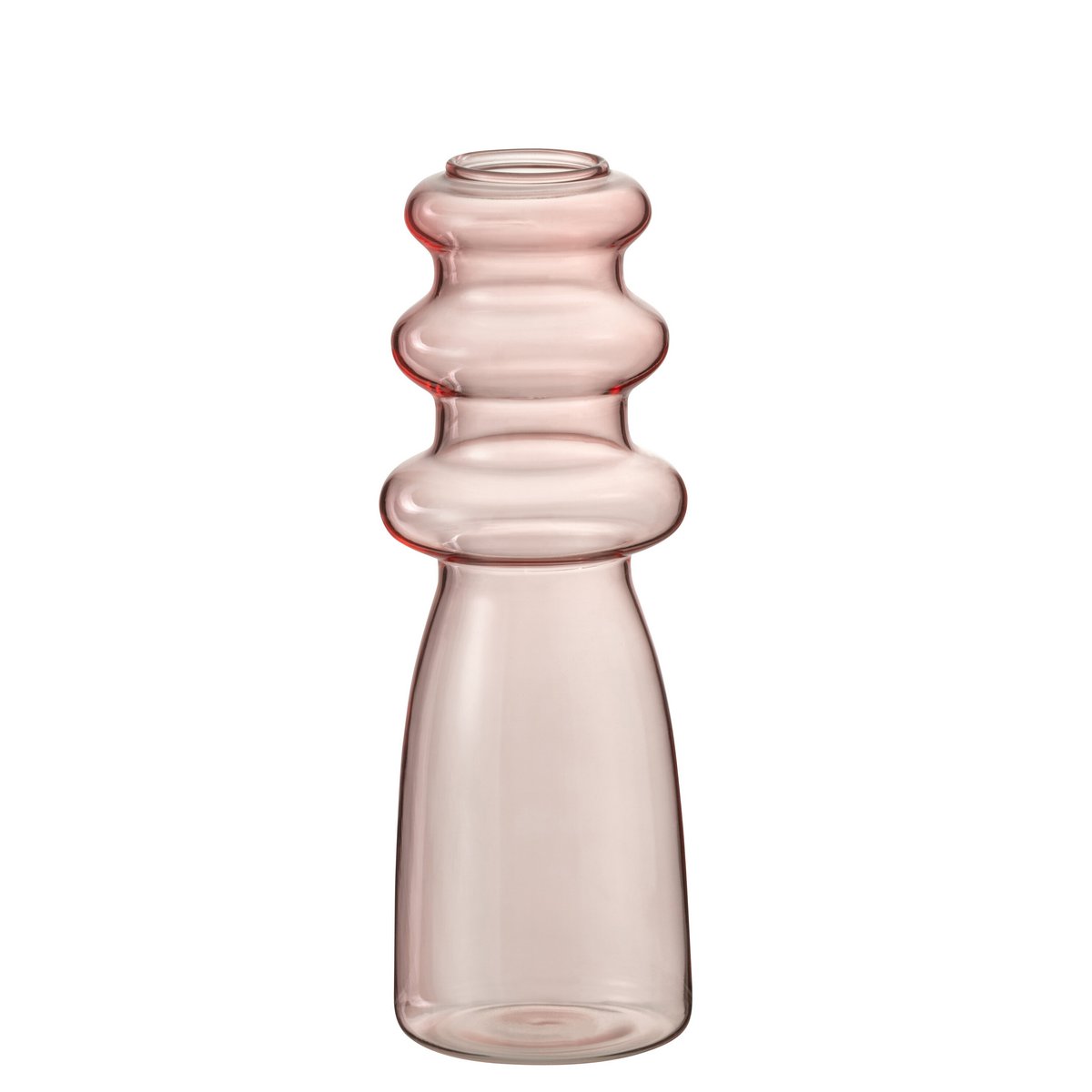 Vase Luna en verre rose, vue de face avec détails élégants