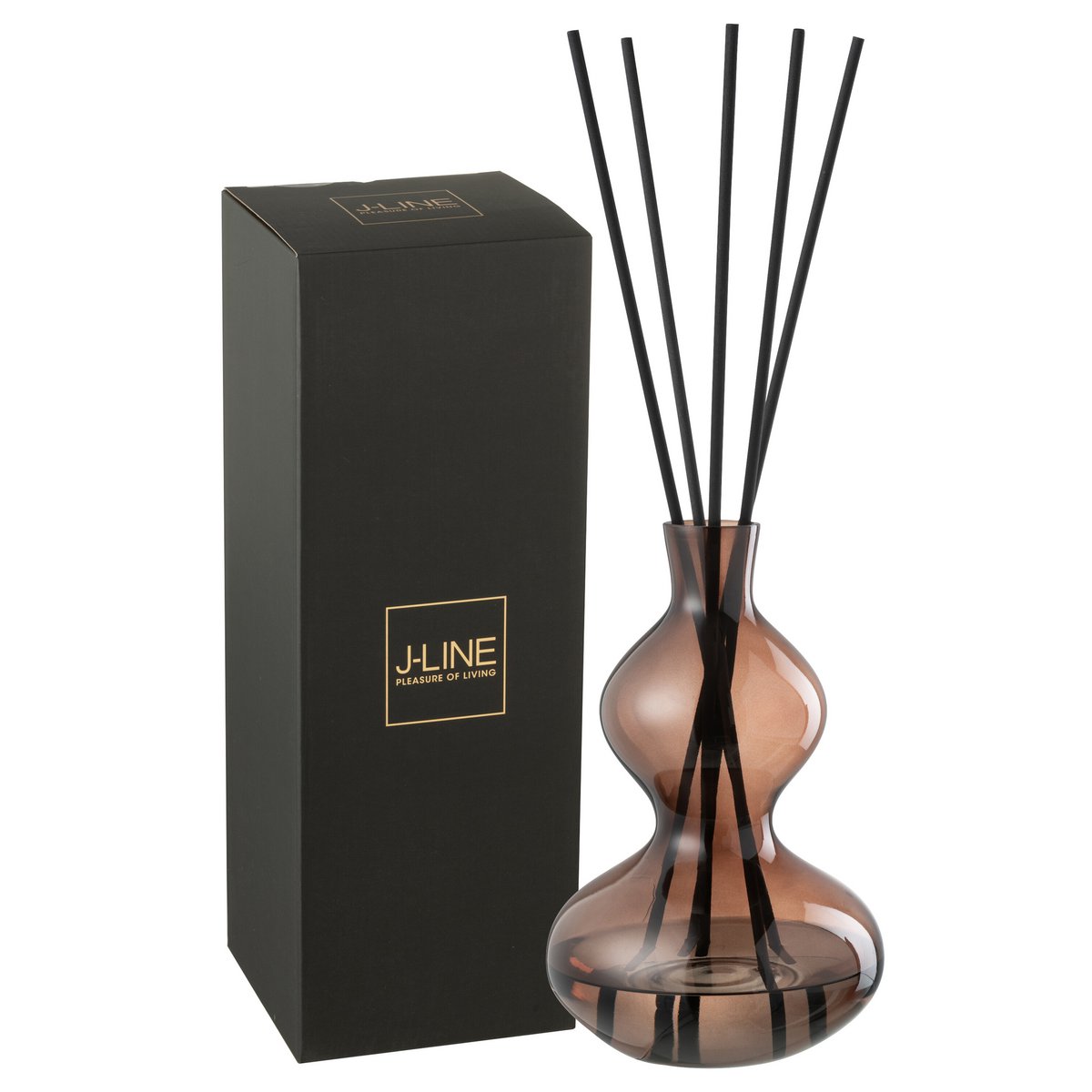 Bougie J-Line Geurolie Li-Ly Land en verre brun, mise en scène dans un salon