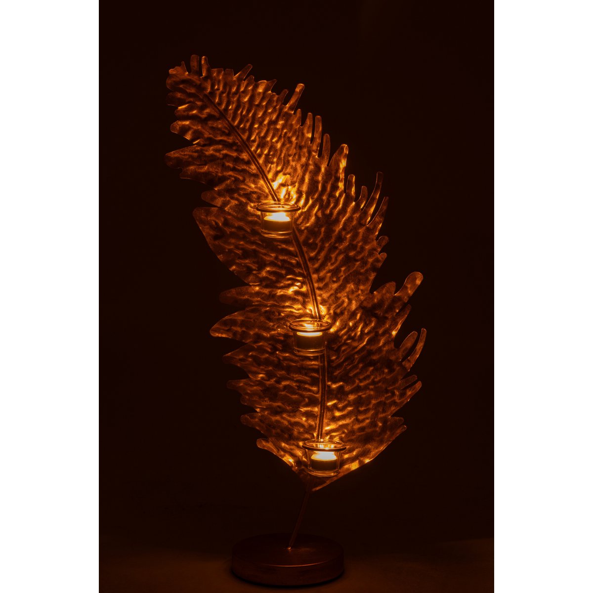 Photophore Feuille Métal Verre Doré J-Line, vue de côté