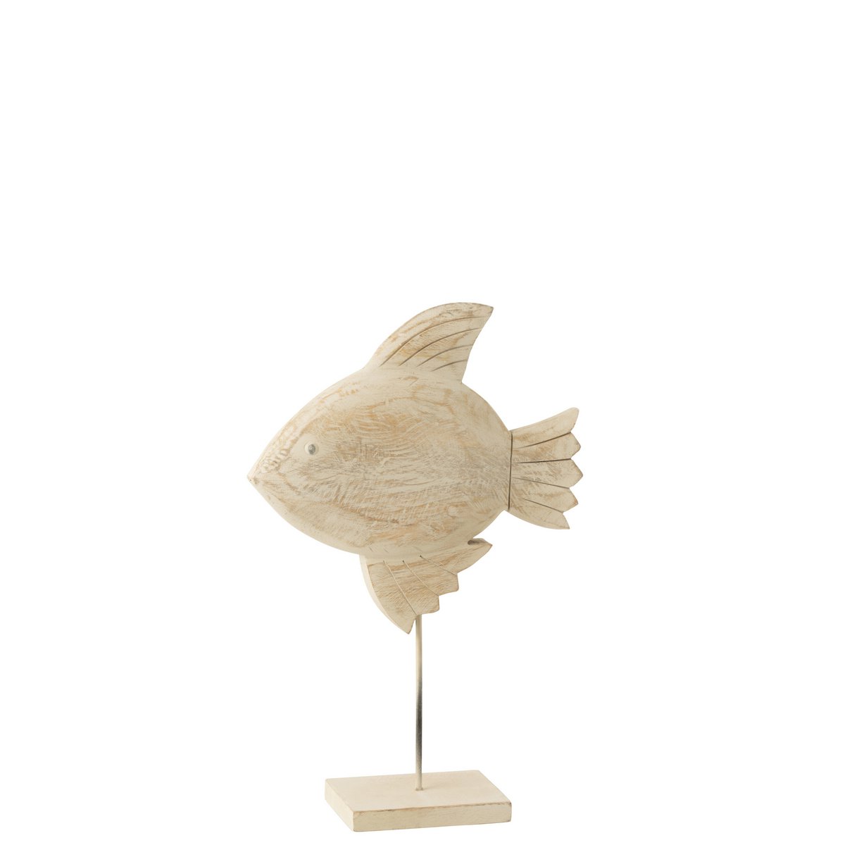 Détail du poisson décoratif en bois naturel et métal blanc