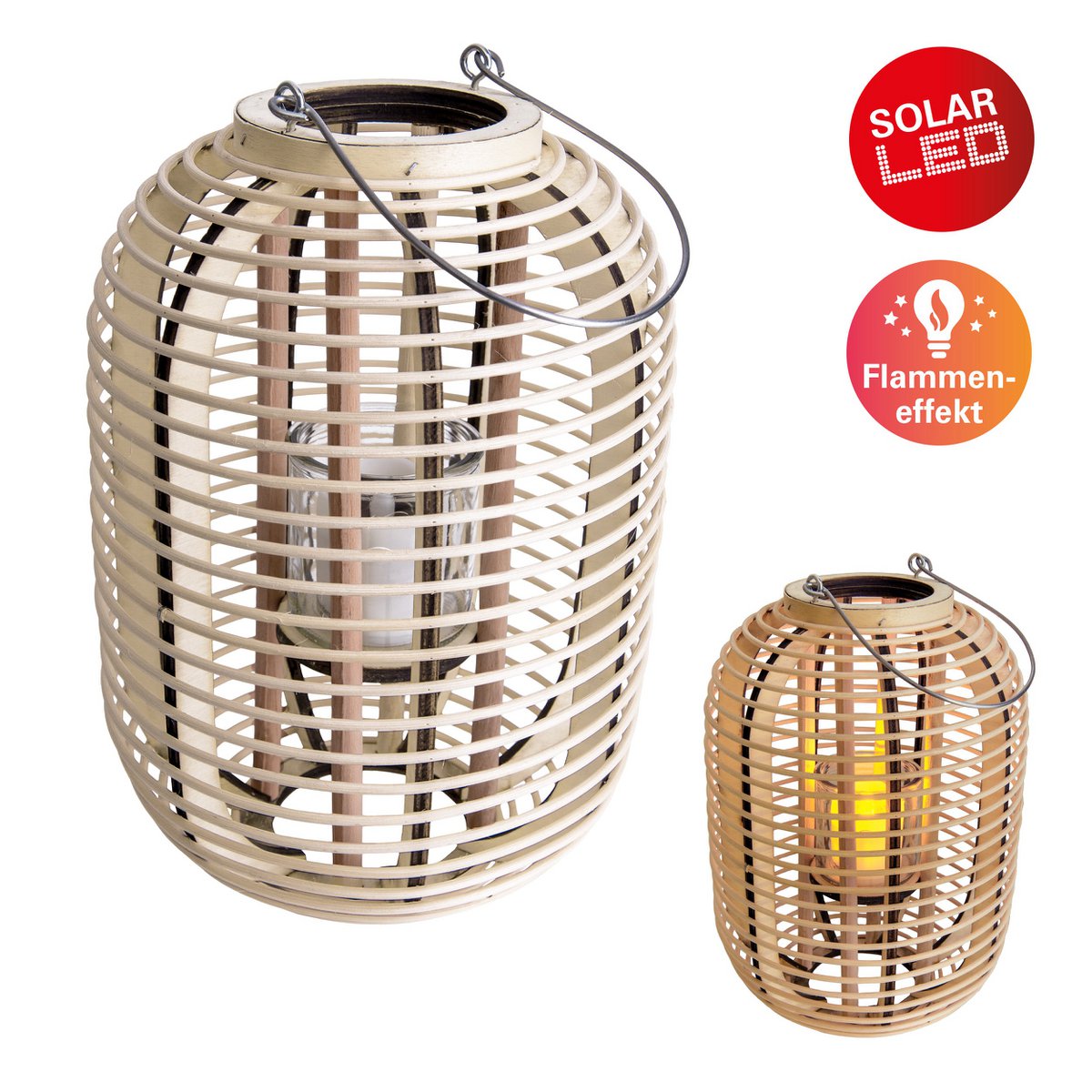 Décol Light "Korbinien", y compris une bougie à LED solaire pour le jardin et la terrasse, de Rattan de nature légère, hauteur de lampe solaire 32 cm