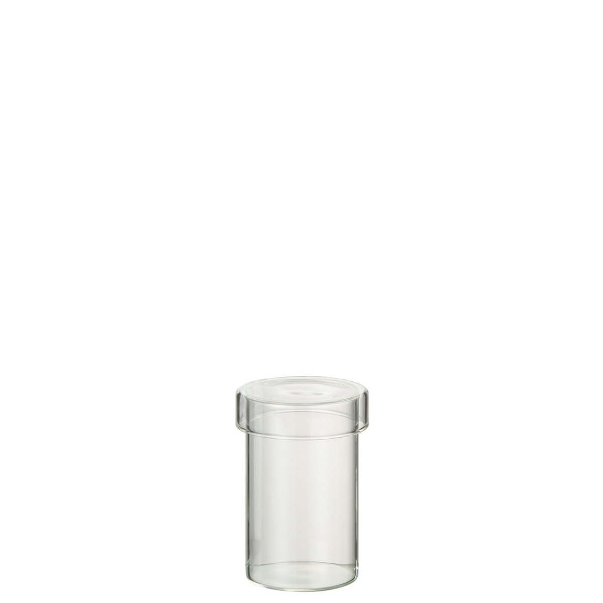 Pot en verre transparent J-Line, vue de face avec couvercle.